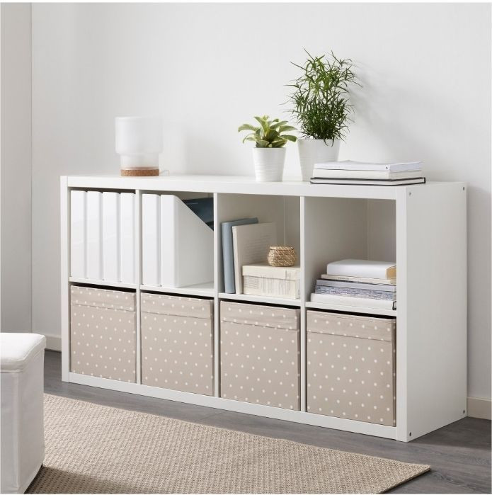 Органайзер, коробка для хранения Икеа, Дрона, бежевая в горошек — 4