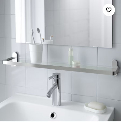 держатель, полочка для ванной комнаты, стеклянная со Икеа, Brogrund 67x11 см, со стальным каркасом