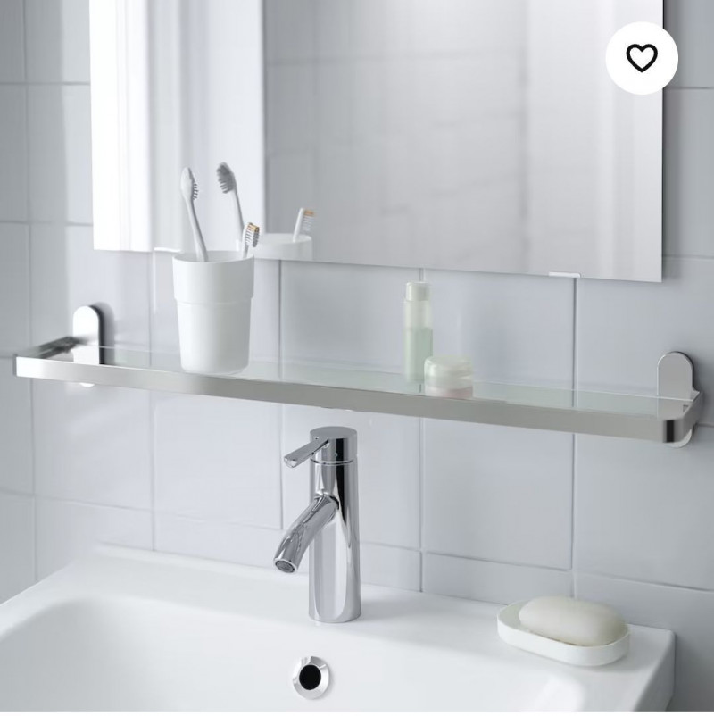 держатель, полочка для ванной комнаты, стеклянная со Икеа, Brogrund 67x11 см, со стальным каркасом — 3