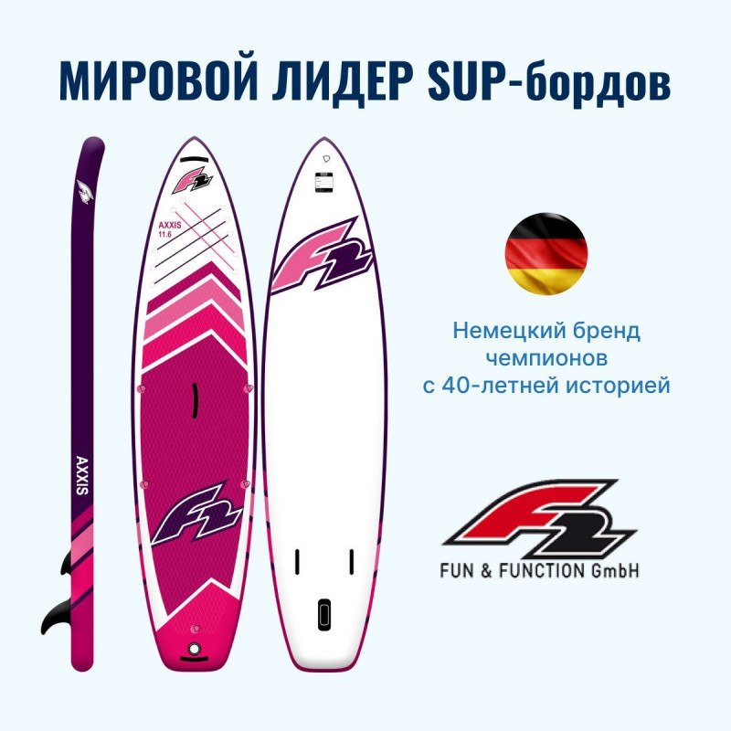 надувная двухслойная доска SUP F2 AXXIS pink 11.6, 2024 с веслом, сумкой, насосом — 5