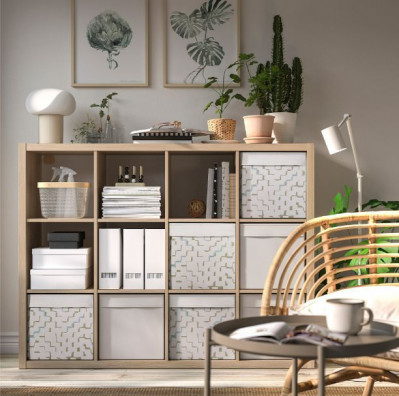 Органайзер, коробка для хранения Икеа, Дрона, бежевая с узором